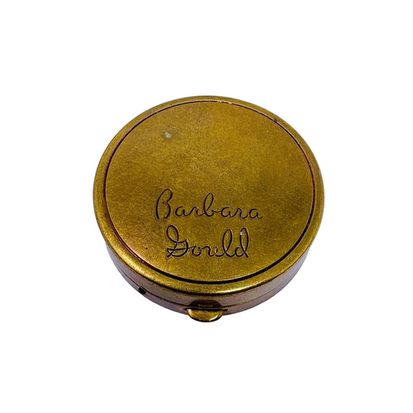 Jewelry - Vintage BARBARA GOULD, Brass Powder Compact (empty) Mirror Pocket Gold Tone
